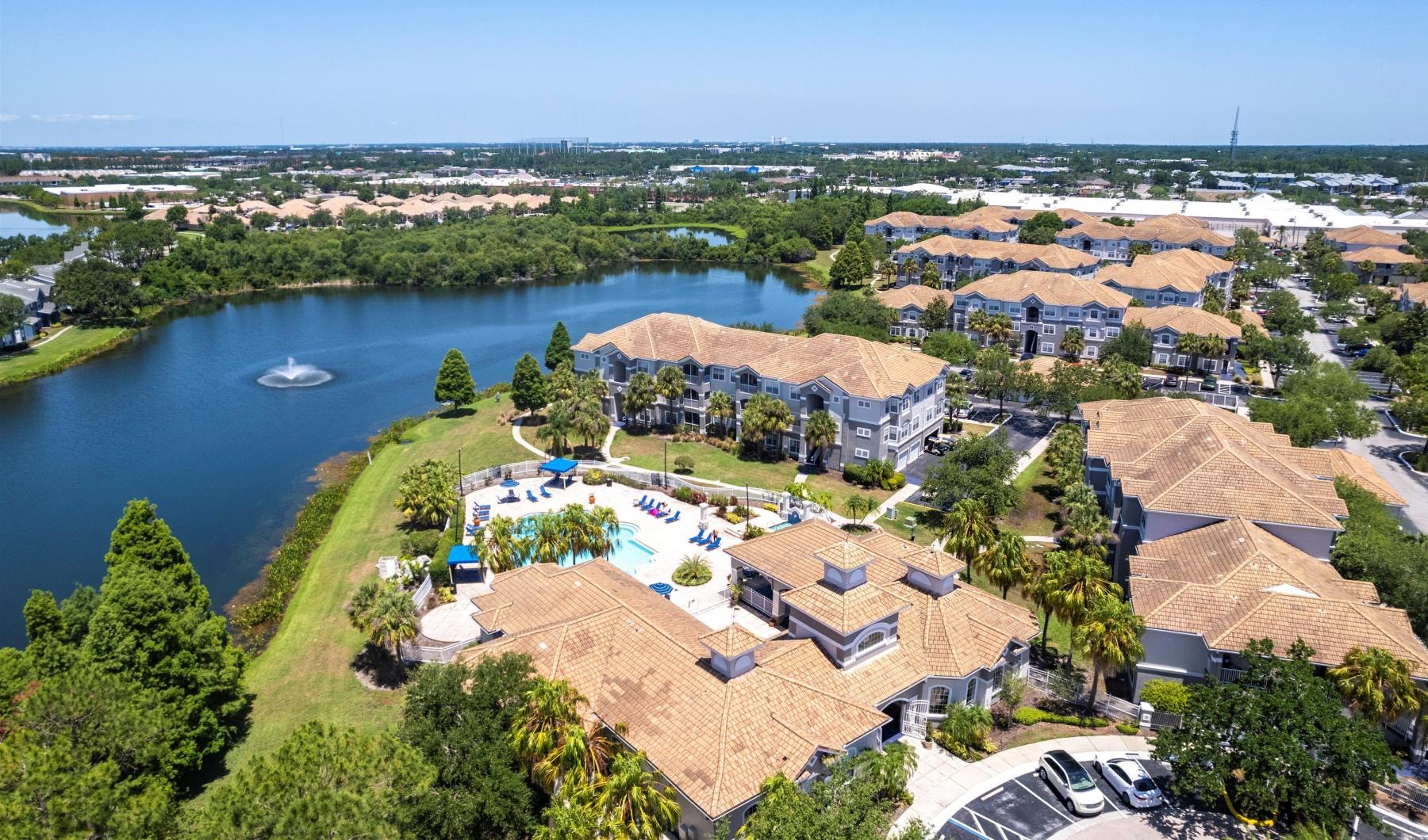 a large building next to a body of water