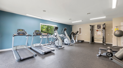 Fitness center with multiple treadmills and exercise bikes
