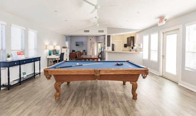 a pool table in a room