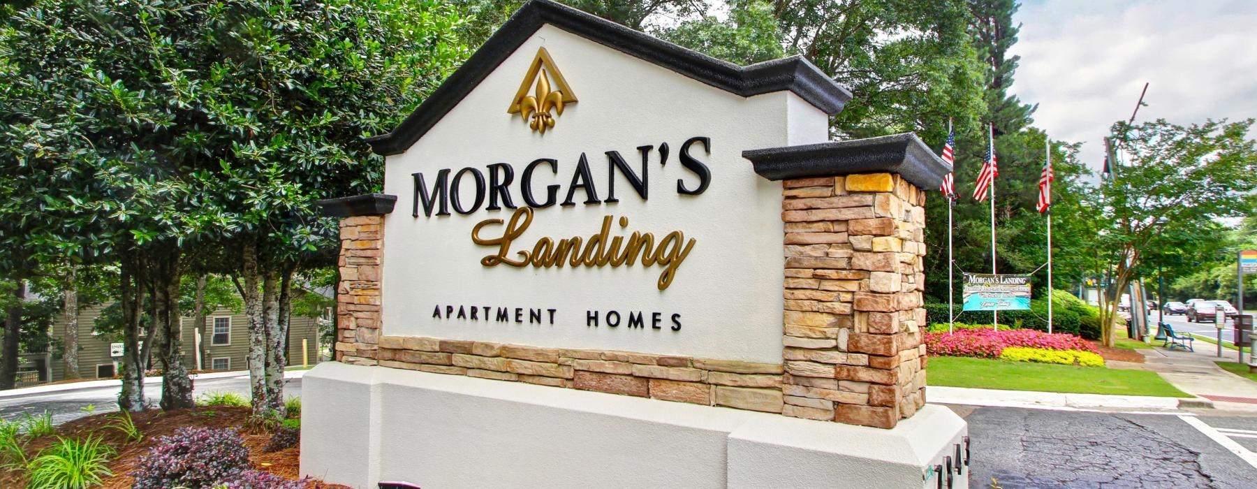 a sign on a building reading morgan's landing