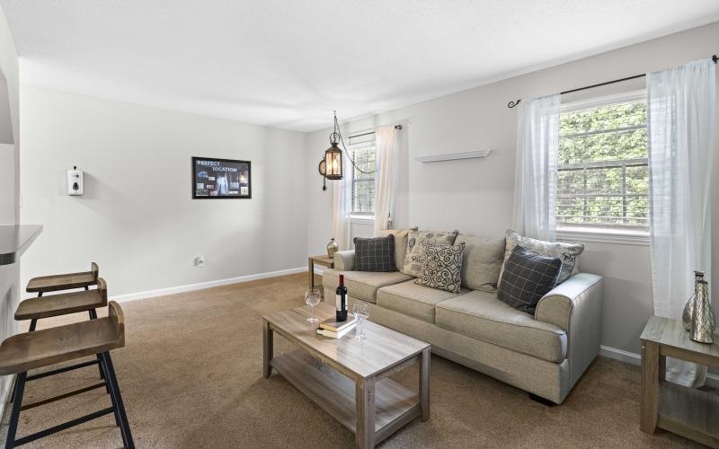 a living room with a couch and a coffee table