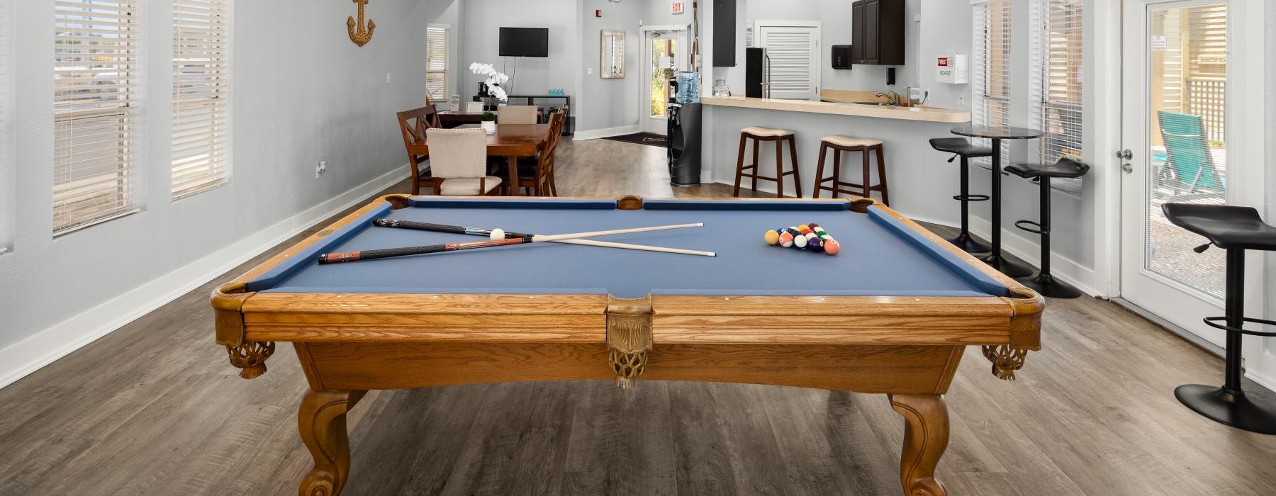 a pool table in a room