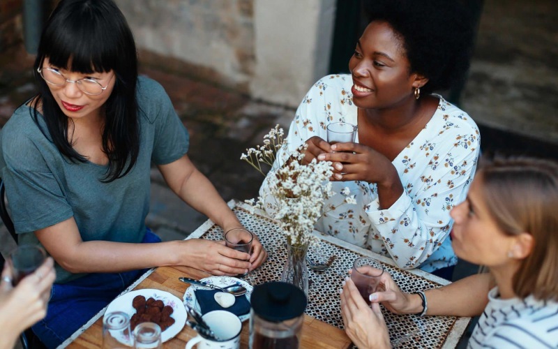 group of women having brunch at a neighborhood restaurant