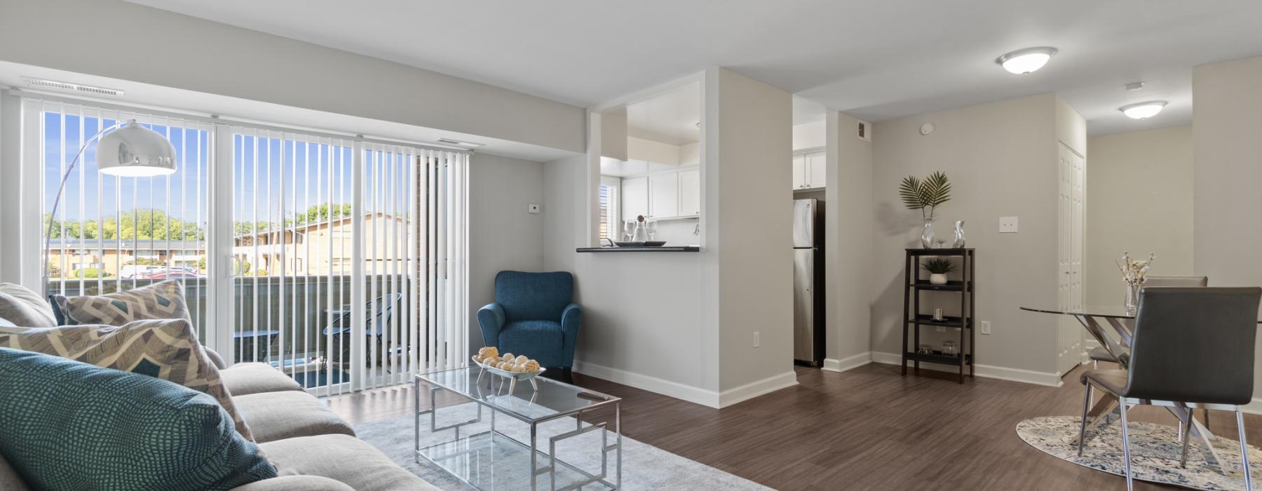 a living room with a large window