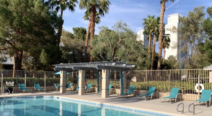 The Palms casino towers overlooking the pool