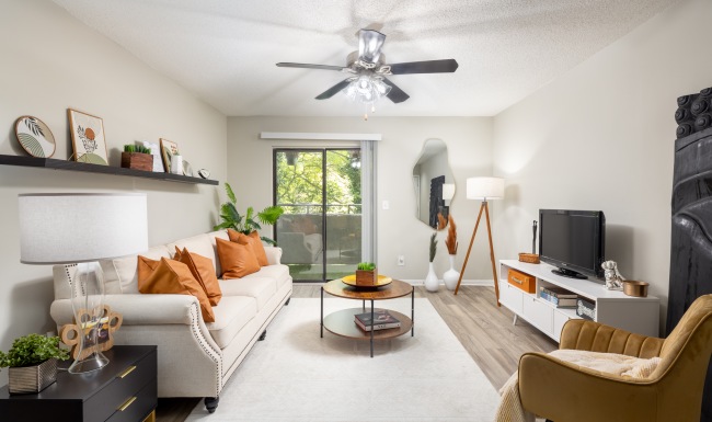 Bright & airy living room with balcony