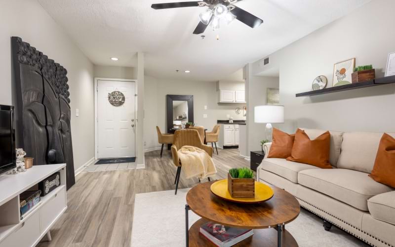 Open layout of living room and dining room