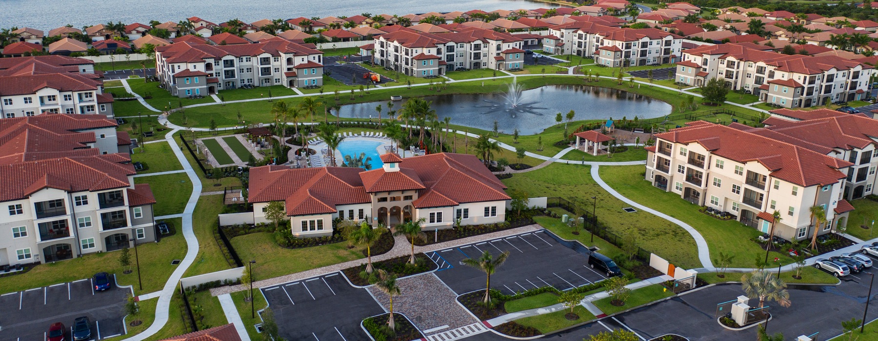 Aerial view of pool and community