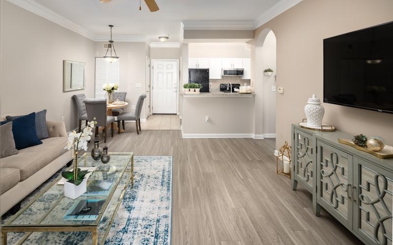 living room open to kitchen