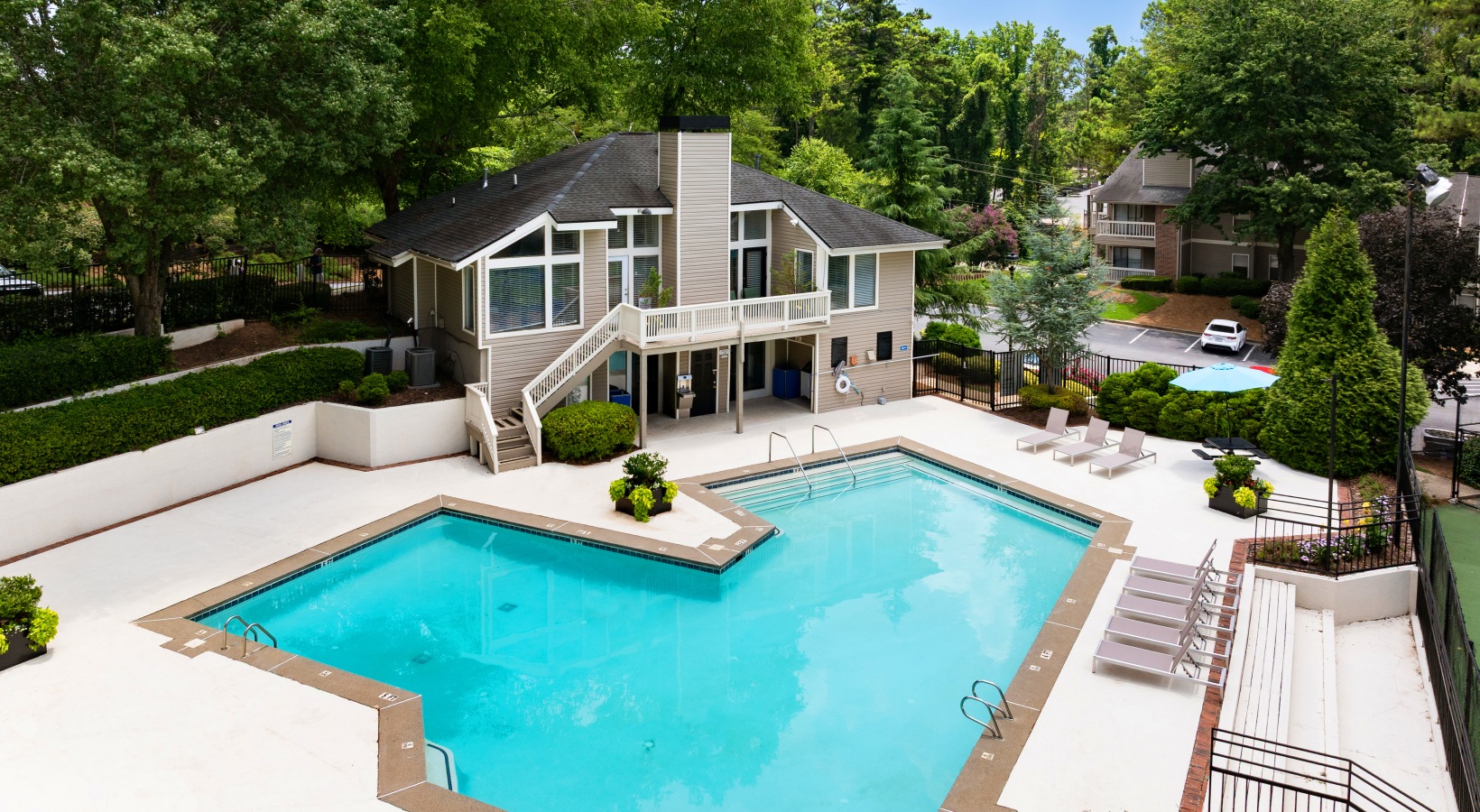 Sparkling pool with lounge seating