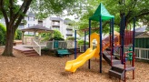 Playground with slides and climbing equipment and picnic area