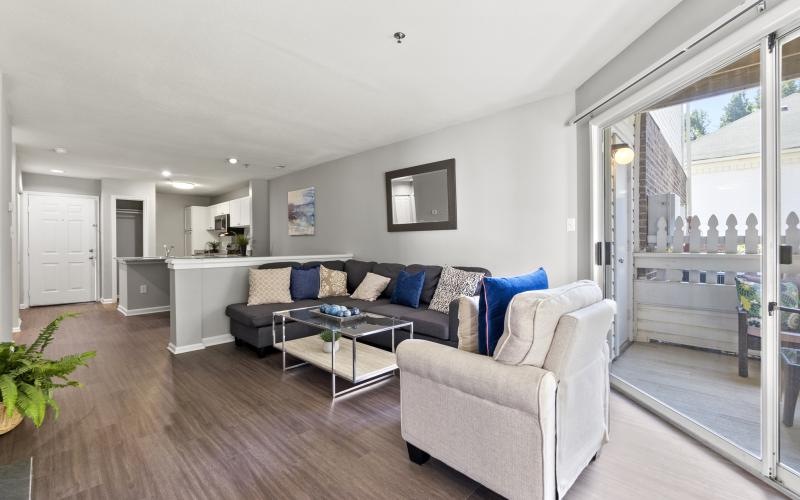 a living room with a couch and a table