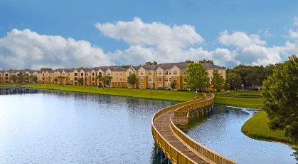Boardwalk across private lake
