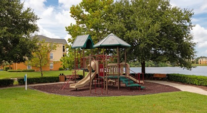 Playground with slides and climbing equipment