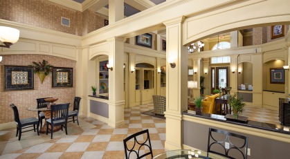 Lavish resident's clubhouse provides sitting areas and Wi-Fi access