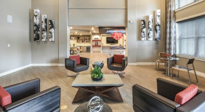 Spacious clubhouse with ample seating in social spaces