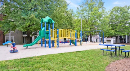 Playground with slides and climbing equipment