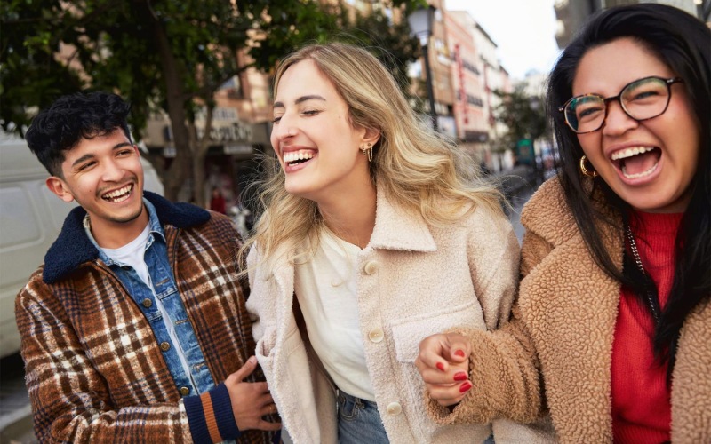 a group of people laughing