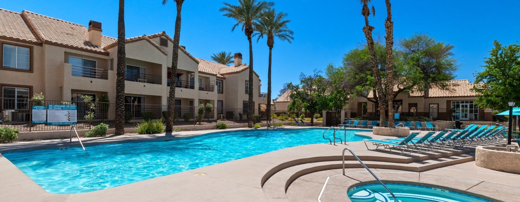 a swimming pool in a resort