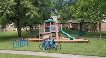 Playground with slides and climbing equipment
