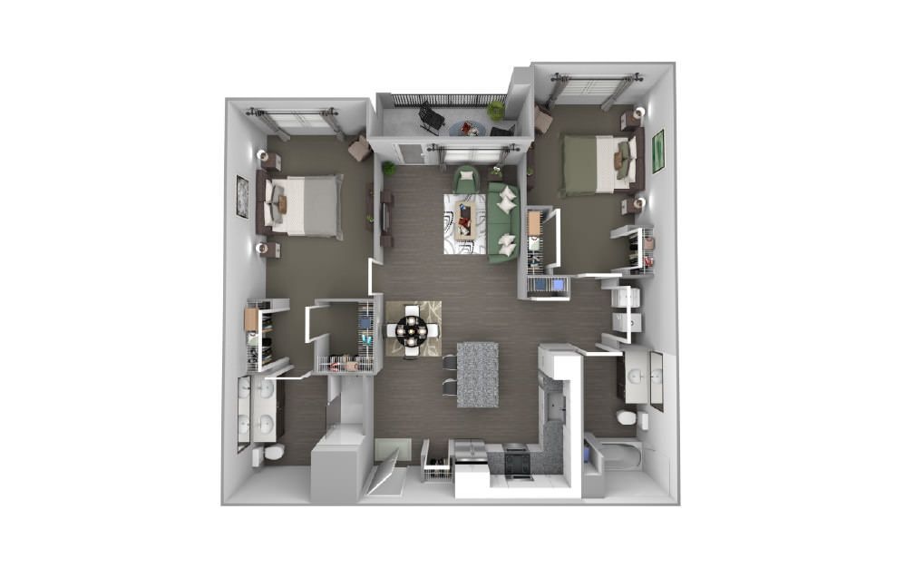 Casey - 2 bedroom floor plan layout with 2 bathrooms and 1152 square feet
