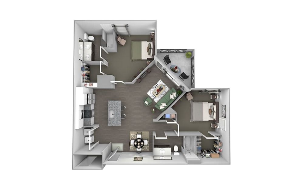 Crescent - 2 bedroom floor plan layout with 2 bathrooms and 1128 square feet