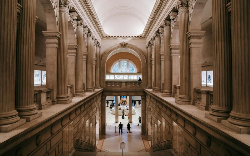 a large museum with many columns