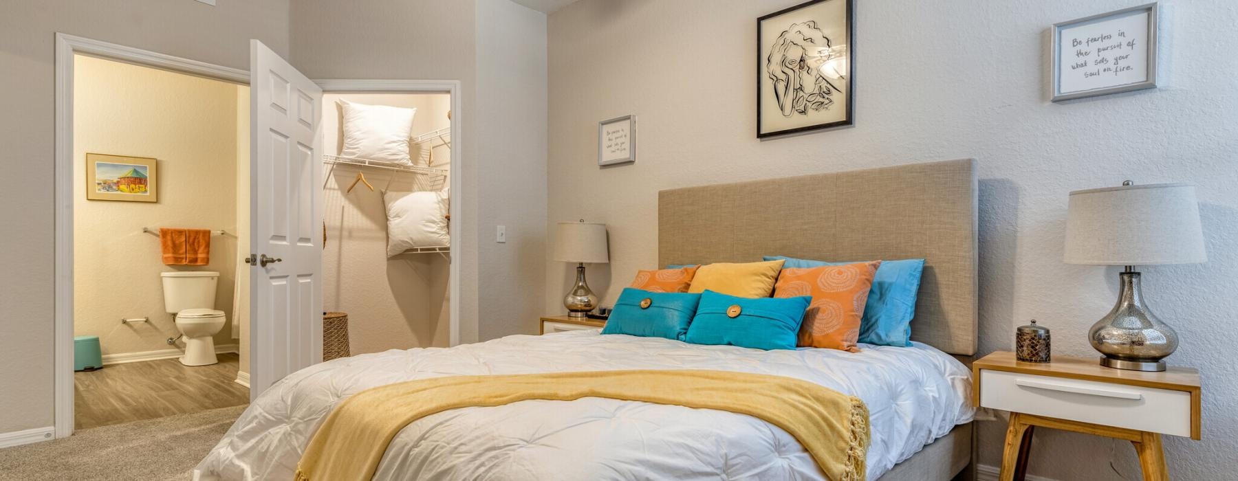 a bedroom with a large bed