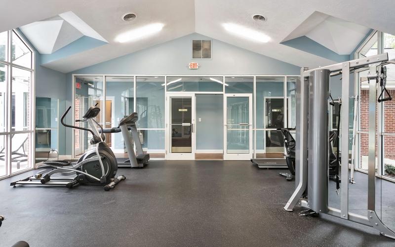 a gym with exercise equipment