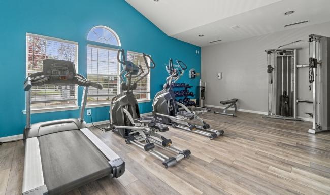 a gym with exercise equipment