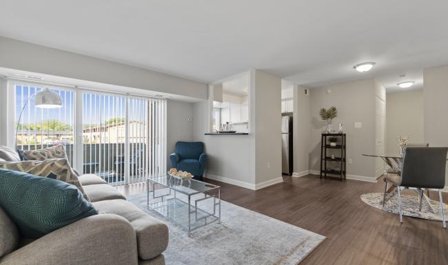 a living room with a large window
