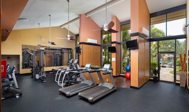 a gym with exercise equipment