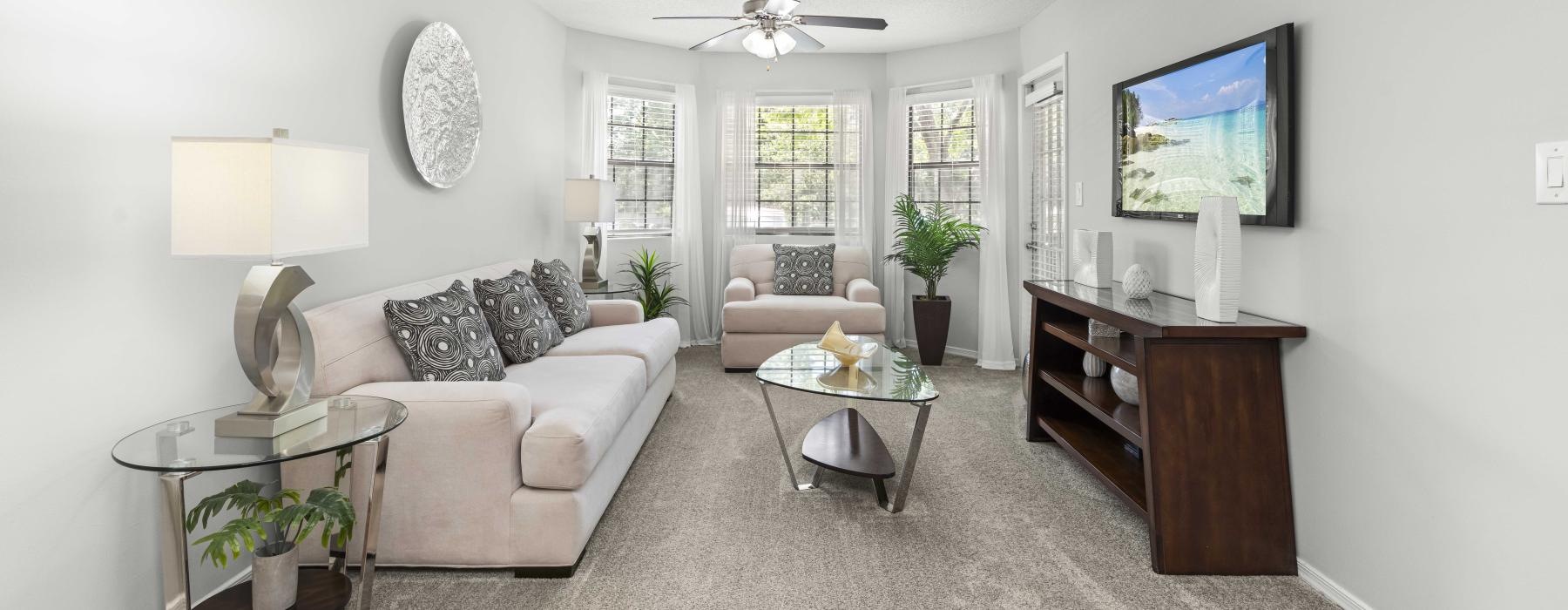 a living room with a couch, tv and a coffee table