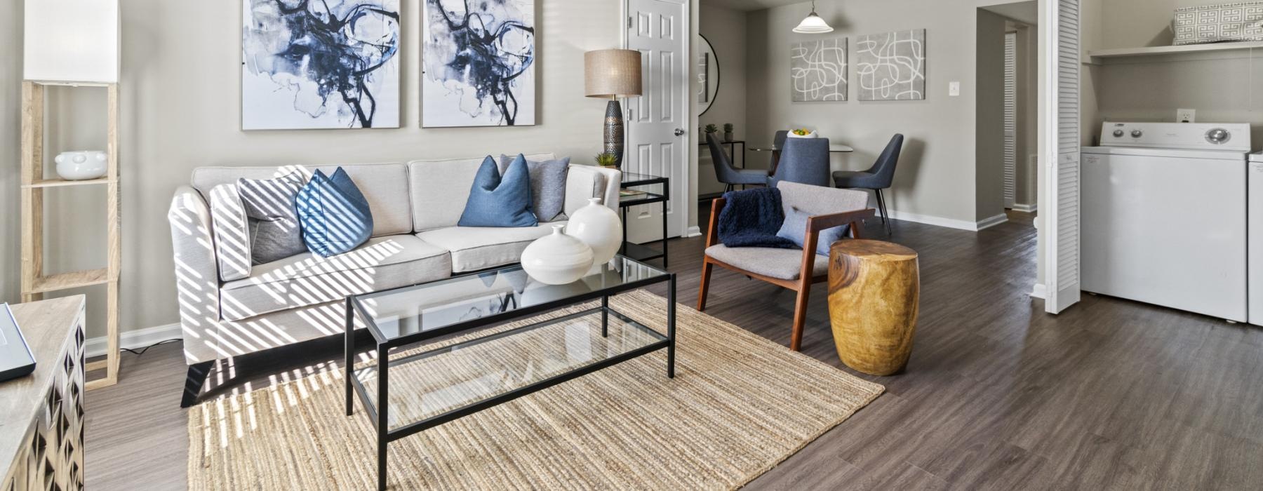 a living room with a couch and a coffee table