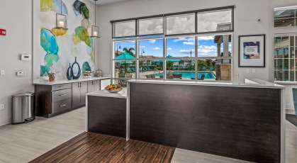 Resident clubhouse with pool views