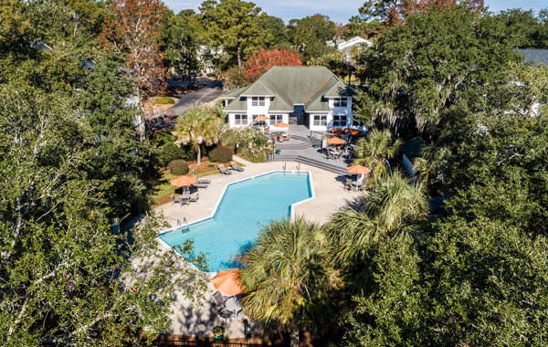 aerial shot of swimming pool area