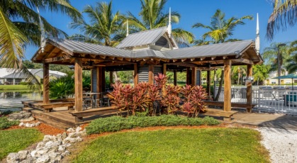 Cabana area with seating near pool
