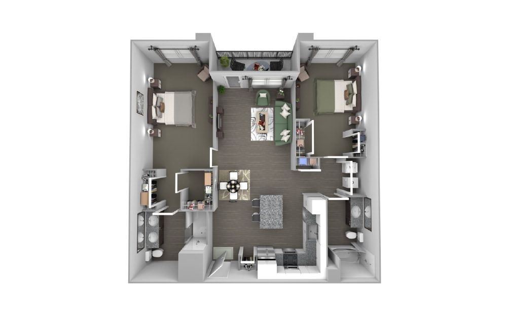 Nokomis - 2 bedroom floor plan layout with 2 bathrooms and 1202 square feet