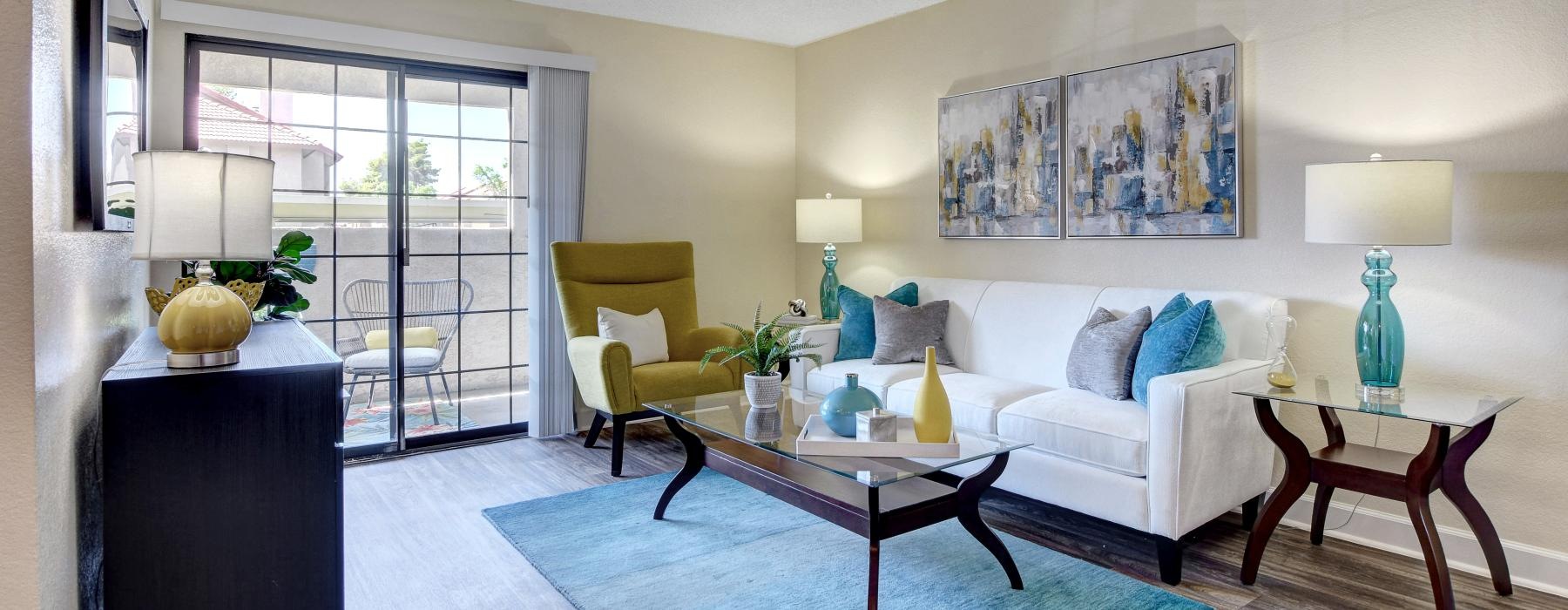 a living room with a couch and a coffee table