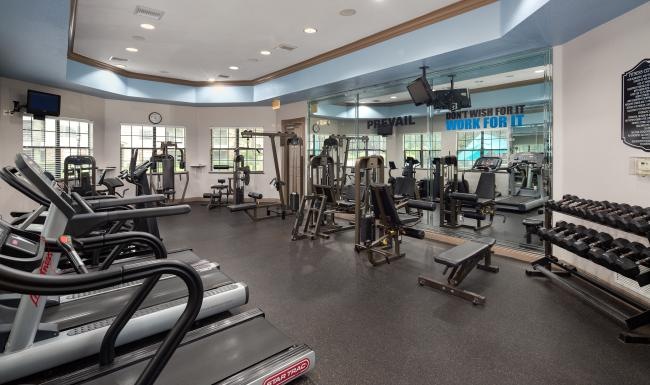 a gym with treadmills