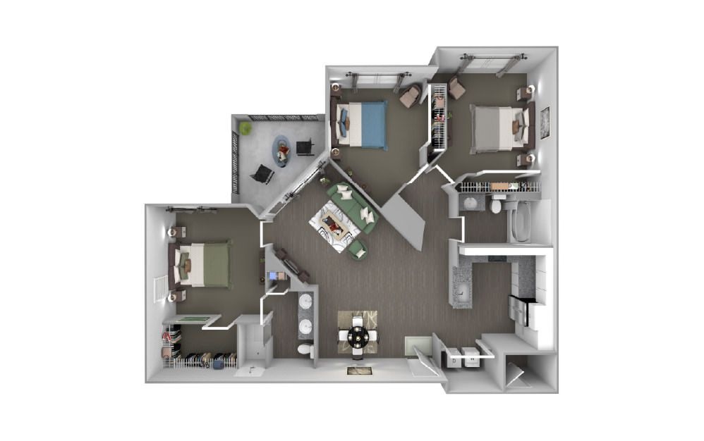Osprey - 3 bedroom floor plan layout with 2 bathrooms and 1315 square feet