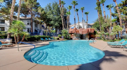 Beautiful resort-style pool with waterfall