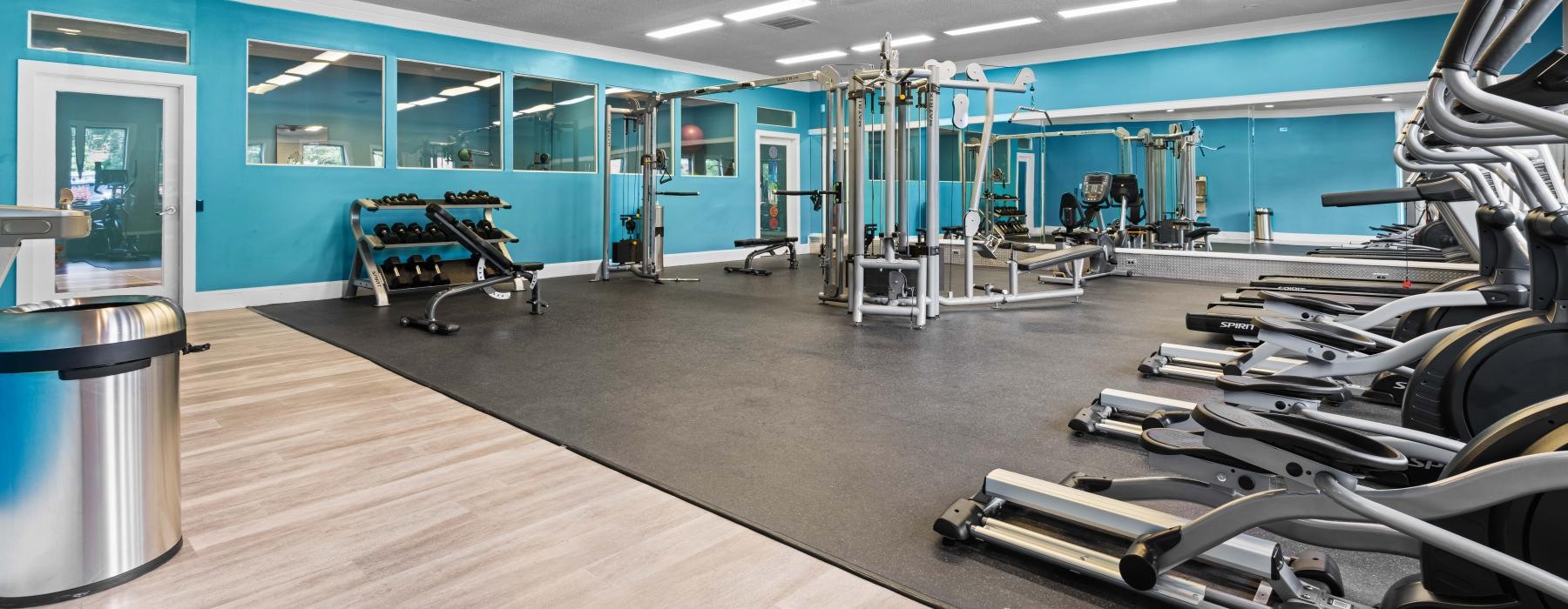 a gym with exercise equipment