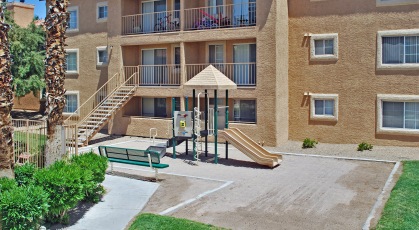 Playground with slides and climbing equipment
