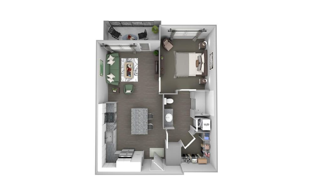Siesta - 1 bedroom floor plan layout with 1 bathroom and 639 square feet