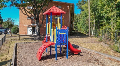 Playground with slides and climbing equipment