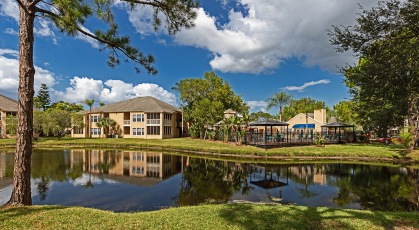 Lake side view of Sun Chase exterior building