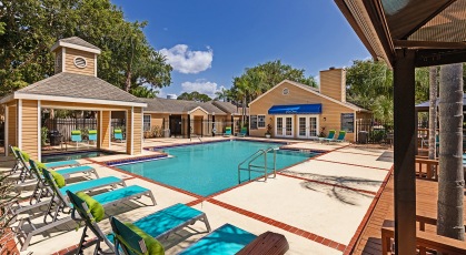 Swimming pool with lake side view