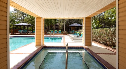 Covered hot tub next to pool