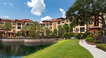 Lakeside walking trail along beautifully manicured grounds